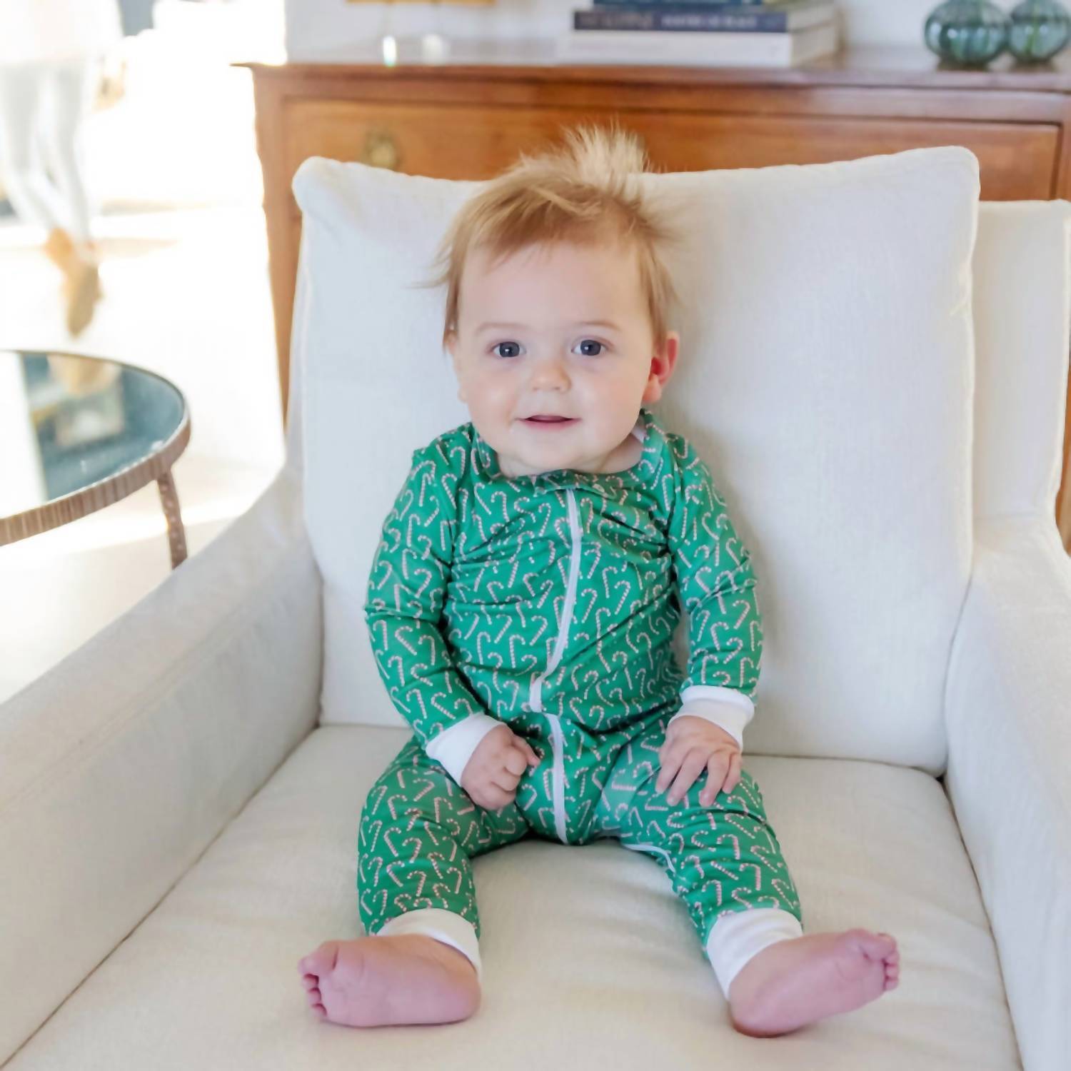 New Lila + Hayes Kid's Parker Zipper Pajama In Candy Cane Green